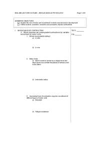 Whole Muscle Physiology Lecture Outline: Motor Unit Recruitment and Muscle Contractions - 
