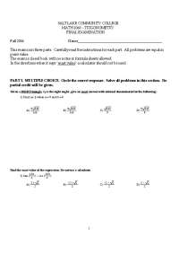 Final Examination Questions for Trigonometry - Fall 2006 | MATH 1060