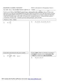 Algebra Test 1: Solutions and Graphs for Chapters 2 and 3 - Prof. Carol B. Olson