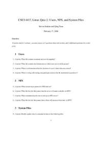 Linux Quiz 2: Users, NFS, and System Files - CSCI 4417 - Prof. Robert A. Nielsen