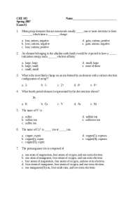CHE 105 Exam 2 - Spring 2007 - Prof. Jeffrey E. Anderson