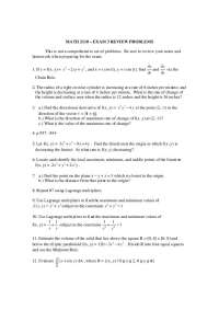 MATH 2110 Exam 3 Review Problems: Calculus and Vector Analysis