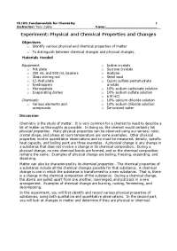 Physical and Chemical Properties and Changes in Laboratory | CH 100