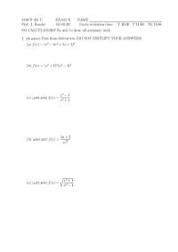 MATH 211 Exam II: Derivatives, Graphs, and Cost-Revenue Analysis