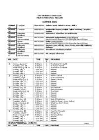Personal Health TV Programming Schedule for HE250 Course, Summer 2005
