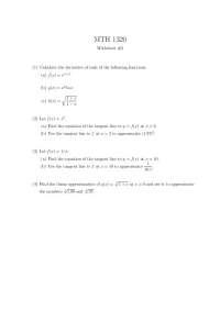 MTH 1320 Worksheet #3: Calculus Problems on Derivatives and Tangent Lines - Prof. David Ro