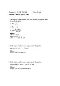 Solutions to Homework 9 in MATH 2310-04: Inverse and Direct Laplace Transforms - Prof. Ste