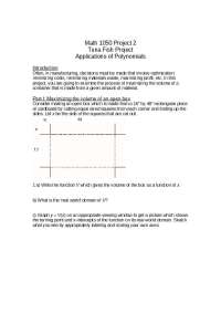 Applications of Polynomials - College Algebra - Project | MATH 1050