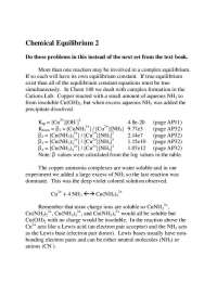 Chemical Equilibrium: Copper Ammonia Complexes and Equilibrium Constants