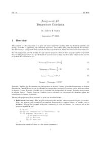 Temperature Conversion Assignment for CS 140, Fall 2008 - Prof. Andrew R. Dalton