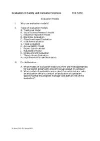 Evaluation Models and Planning in Family and Consumer Sciences: FCS 5470