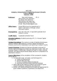 Course Syllabus for Analysis, Interpretation and Reporting Research Results | HCD 760