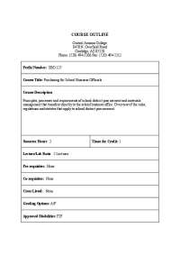 Purchasing for School Business Officials: Course Outline for Central Arizona College