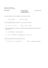 4 Questions on Complex Variables - Homework 4 Fall 2009 | MATH 355
