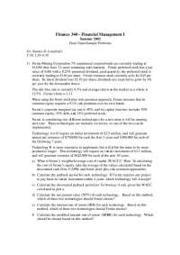 Final Exam Sample Problems - Financial Management I | FIN 340