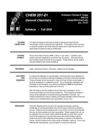 General Chemistry: Fall 2000 Syllabus for CHEM 201-01