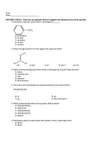 32 Questions for Organic Chemistry I - Sample Exam | C 306