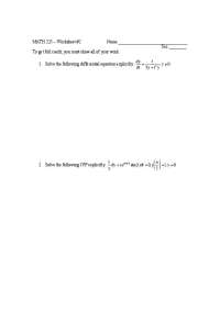 MATH 225 Worksheet: Differential Equations