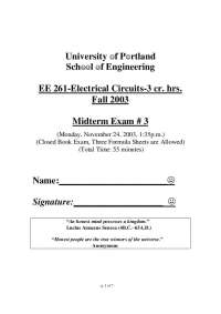 Questions on Electrical Circuits - Midterm Exam 3 | EE 261