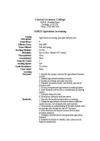 Syllabus for Agriculture Accounting | AGB 123