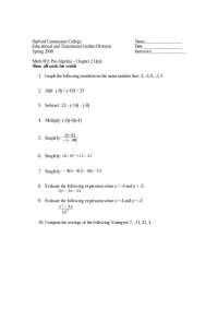 Pre-Algebra Quiz: Spring 2008, Math 010 - Prof. Terry L. Surasky