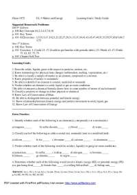 Chemistry 1075: Ch. 4 Study Guide - Matter and Energy - Prof. Beverly A. Kelley