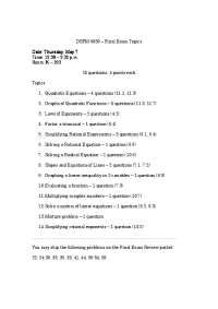 DSPM Final Exam Topics for Mathematics Course