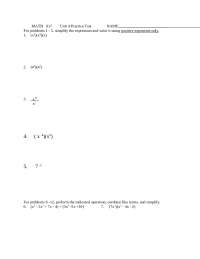 Practice Test Problems - Elementary Algebra | MATH 017 - Docsity