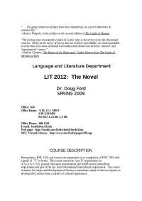 Gothic Literature Course: LIT 2012 - The Novel at Manatee Community College - Prof. Dougla