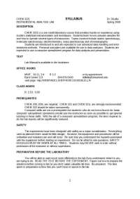 Chem 322L Instrumental Analysis Lab Syllabus by Dr. DiLella (Spring 2008) - Prof. Dan Dile