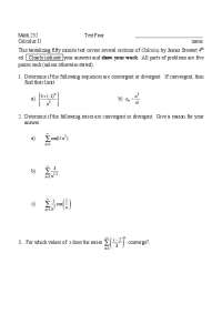 Calculus II - Test Four: Limits, Series, Convergence, and Geometry
