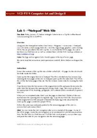Creating a Small Website with Notepad in Computer Art and Design II - Spring 2009 - Prof. 