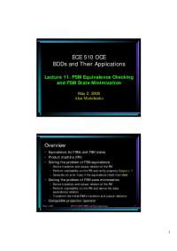 BDDs and FSM Equivalence Checking and State Minimization