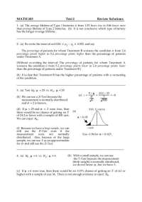 MATH 203 Test 2 Solutions: Statistical Inference and Hypothesis Testing - Prof. David K. N