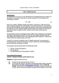 Ideal Gas Laws - General Physics II - Laboratory 2 Report | PHYS 102