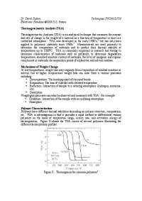 Final Review for Thermogravimetric Analysis - Polymer Techniques I | PSC 341