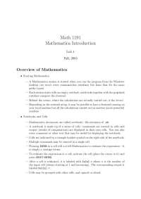 Lab 1 for Introduction to Mathematics - Fall 2005 | MATH 1191