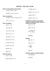 DSPM Final Exam Review: Factoring, Solving Equations, and Graphing