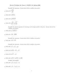 Review Problems for Exam 4 - College Algebra I | MATH 112 - Docsity