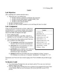 Setter and Getter Methods with Expected Test Data - Lab 4 | CS 110