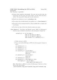 Exam Questions: Formalizing Ackermann's Function in ACL2 (COSC 5010, Spring 2004) - Prof. 