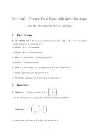 Practice Final Exam with Solution - Linear Algebra | MATH 333 - Docsity