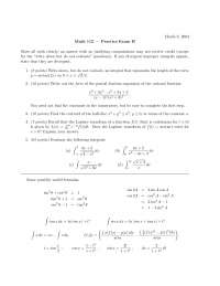 Solved Questions for Practice Exam 3 - Calculus II | MATH 112 - Docsity