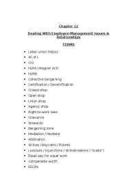 Labor Relations and Employee-Management Issues: Understanding Terms and Concepts