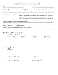 10 MCQs with Answers - College Algebra - Final Exam | MATH 1050 - Docsity