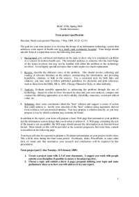 HLSC 4700 Health Informatics Term Project Specification - Prof. Rex E. Gantenbein