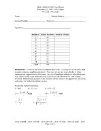 10 Problems for Final Exam - Finite Mathematics | MATH 1300 - Docsity