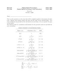 Digital Signal Processing with Laboratory - Exam 1 | ECE 437 - Docsity
