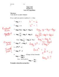 Laws of Logarithms - Assignment with Solutions | MATH 1310 - Docsity