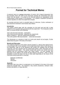Format for Technical Memo - Heat Transfer Laboratory | ME 412